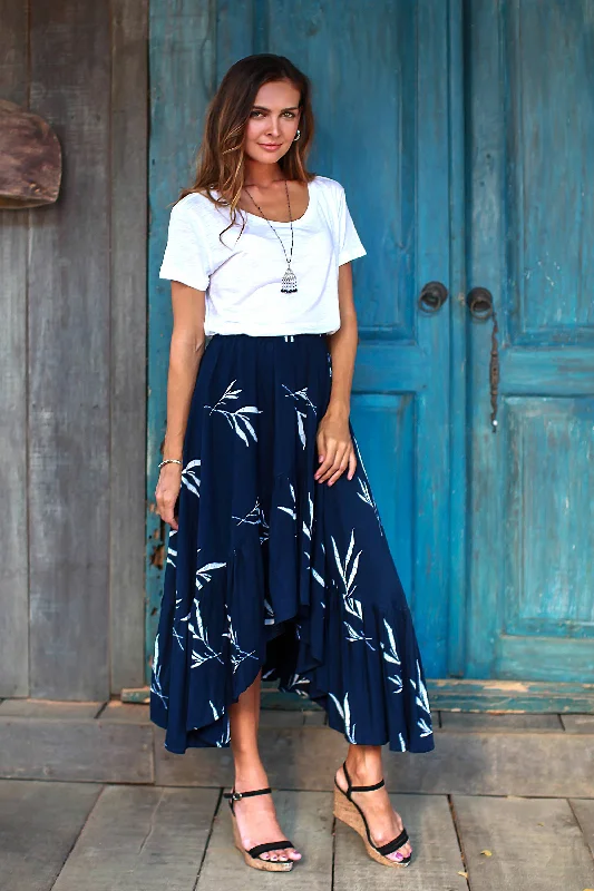 Midnight Fall Batik Rayon Skirt in Midnight and White from Bali Premium Fashion