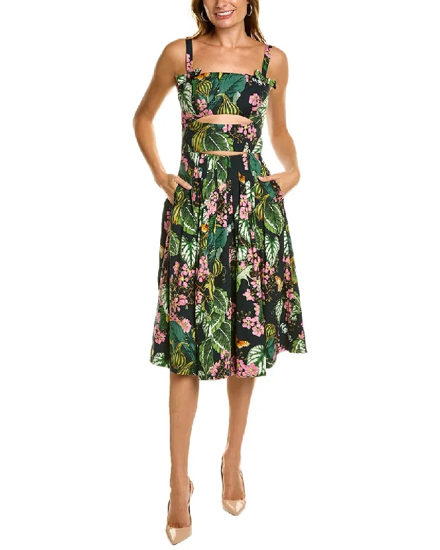 Oscar de la Renta Cutout Mixed Botanical Midi Dress Stay Ahead In Style