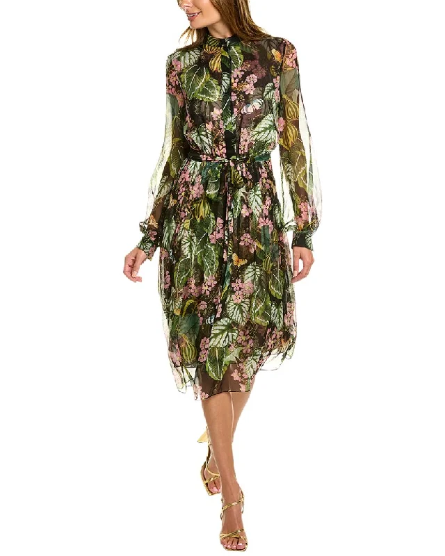 Oscar de la Renta Printed Silk Chiffon Shirtdress Casual Yet Stylish Separates