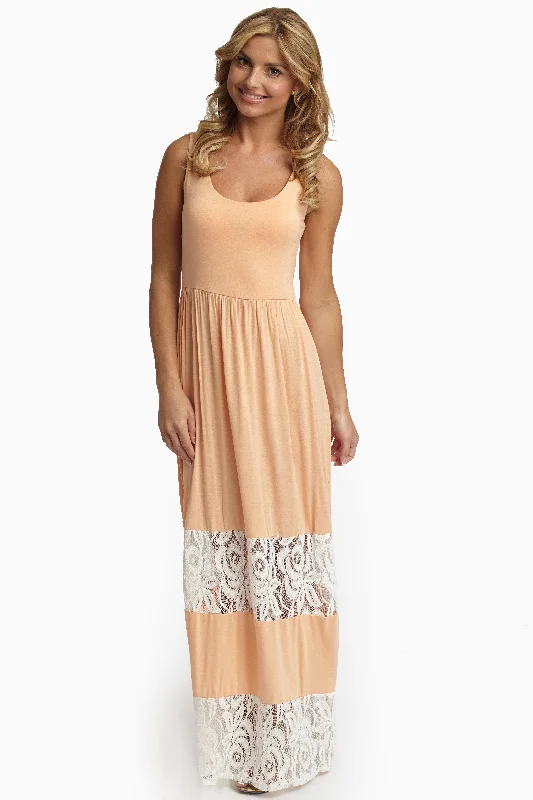 Peach Lace Colorblock Maxi Dress Ride The Style Wave