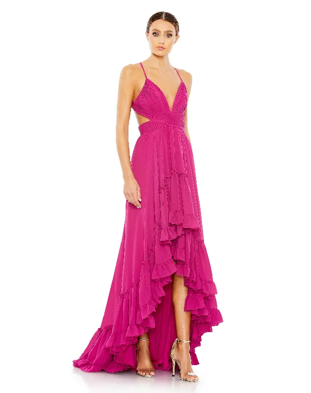 Pleated Tiered Cut Out Sleeveless Gown Graceful Movement