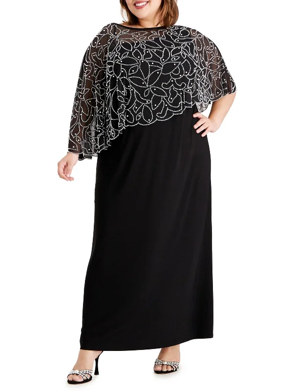 Plus Womens Knit Cape Sleeves Evening Dress From Casual To Classy