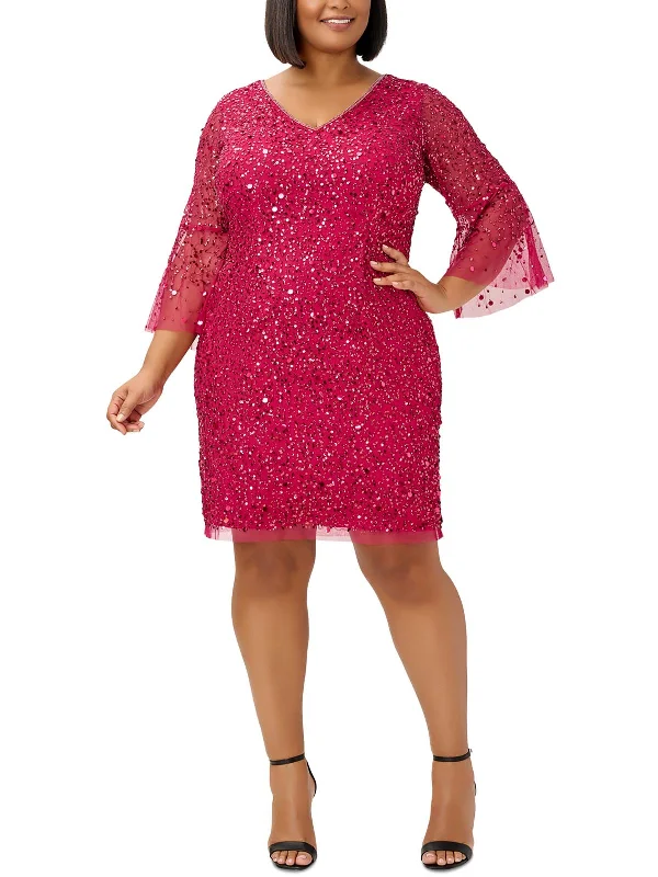 Plus Womens Sequined Short Cocktail and Party Dress Limited - Time Bundle