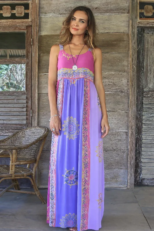 Primavera Fuchsia and Purple Batik Rayon Sundress from Bali Fashion Forward Femme