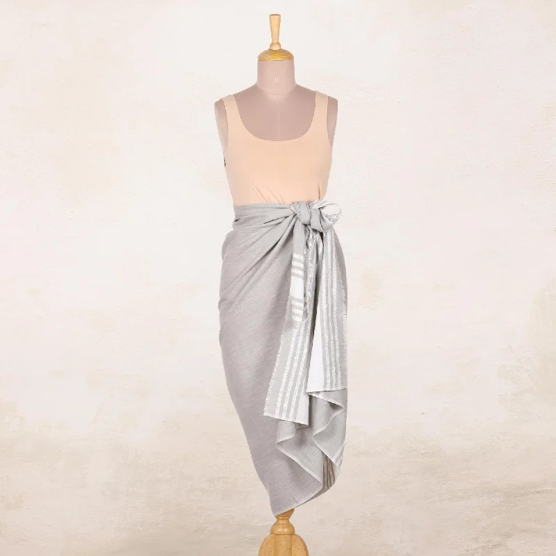 Stylish Stripes in Sage Handwoven Striped Cotton Sarong in Sage from India Enjoy Discount