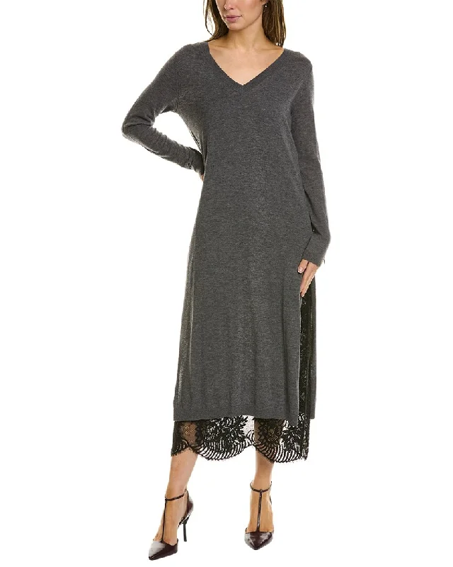 TWINSET V-Neck Wool & Cashmere-Blend Sweaterdress Polished Finish