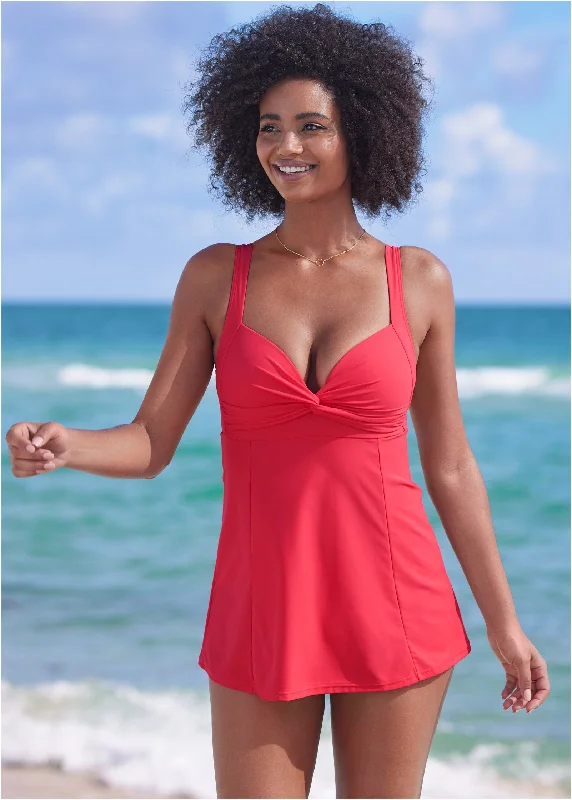 Fit And Flare Swim Dress - Sunset Pink Modern Glamour