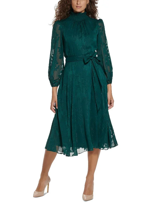 Womens Jacquard Smocked Midi Dress Exclusive Discount