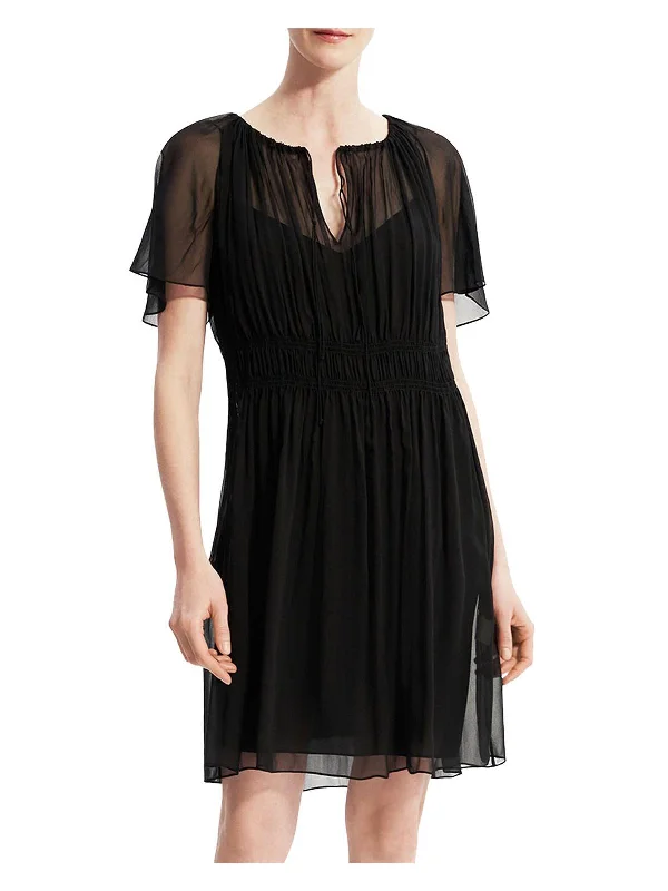 Womens Silk Tie Neck Fit & Flare Dress Trendy Fashion Sale