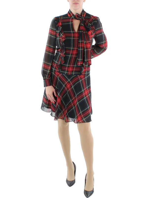 Womens Tartan Plaid Drop-Waist Wear to Work Dress Seasonal Trends