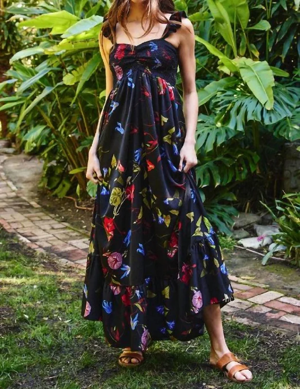 Wrenley Floral Maxi Dress In Black Mutli Trendy Fashion for Women