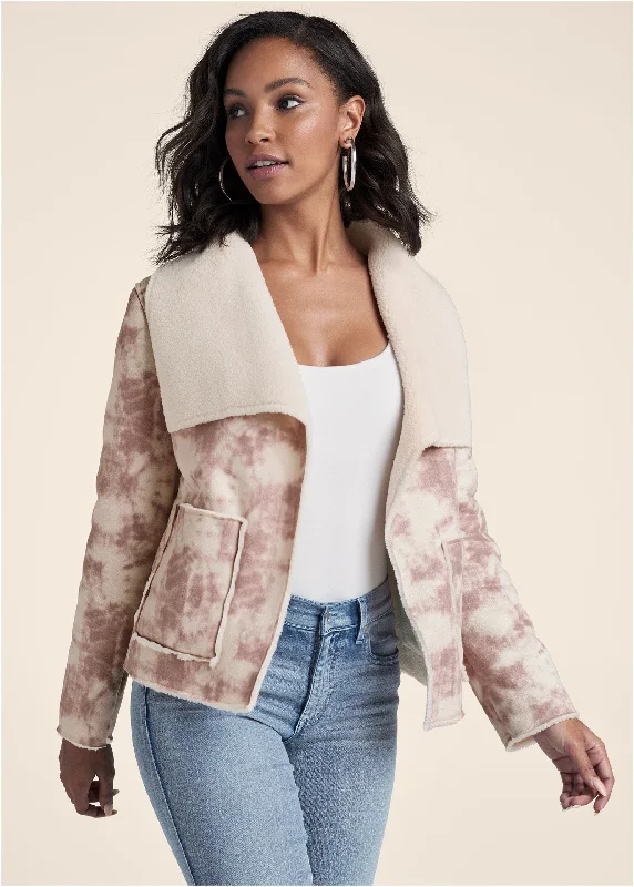 Faux-Suede Tie-Dye Jacket - White & Pink Fashion Frontiers