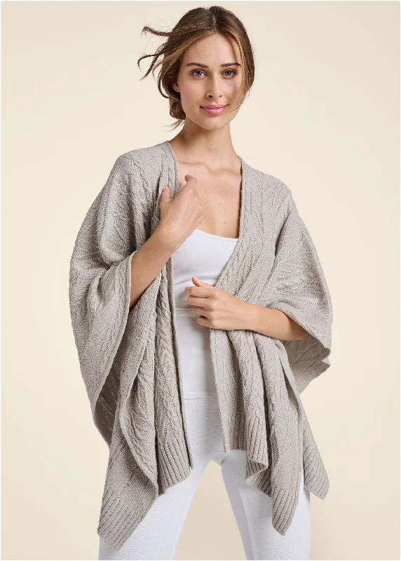 Sweater Knit Poncho  - Grey Effortless Style