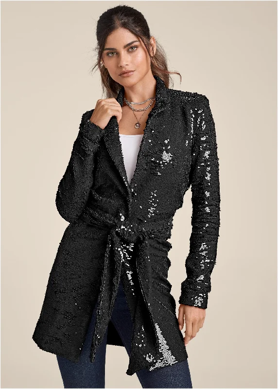 Allover Sequin Blazer - Black Casual Chic