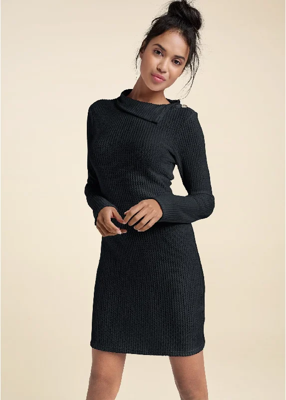 Brushed Waffle Foldover Dress - Black Shop Our Looks