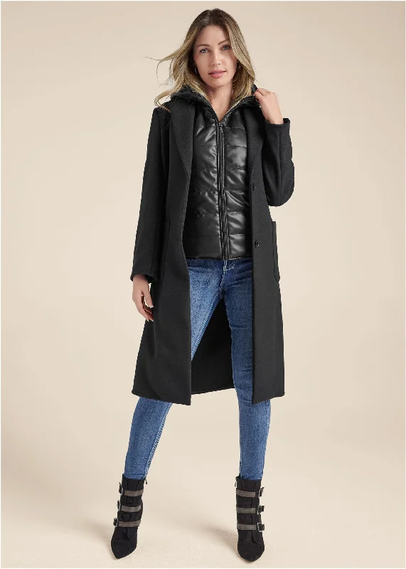 Layered Coat And Vest Set - Black Fashion-Forward