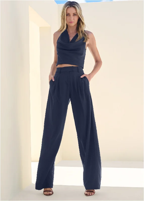 Cowl Neck Top And Pant Set - Navy Forward Trendsetter