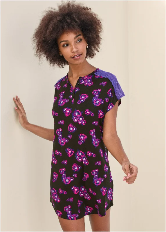 Lace Detail Nightgown - Purple Bloom Limited Stock, Big Discounts