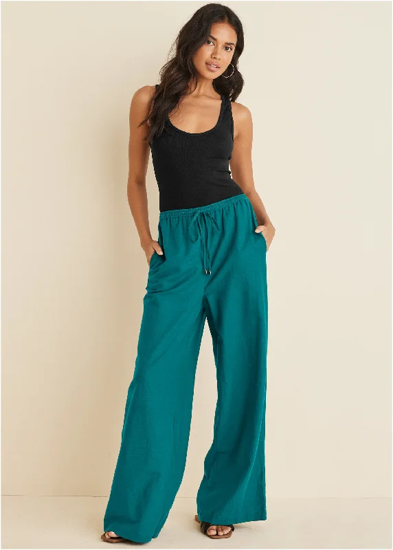 Cotton Linen Wide Leg Pants - Teal Chic Styles